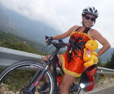 Karine Cycling on the  tour with redspokes